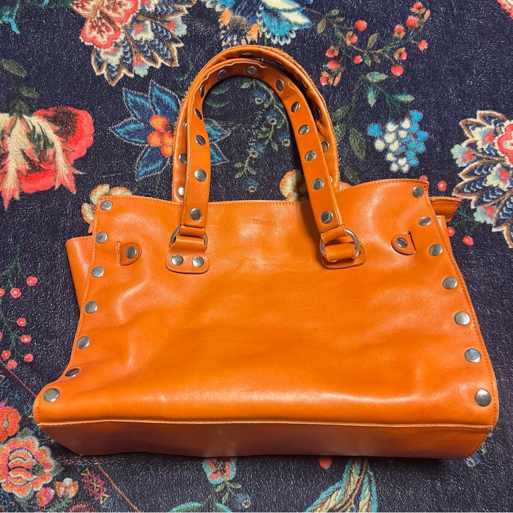 Hammitt Vibrant Orange large Leather Tote with Studs